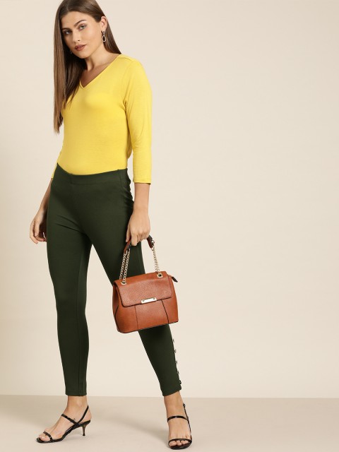 

all about you Woman's Olive Solid Jeggings