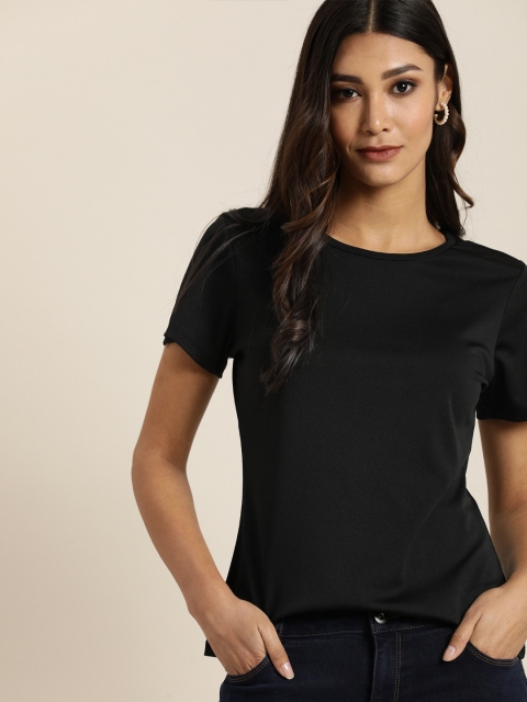 

all about you Women Black Solid Round Neck T-shirt