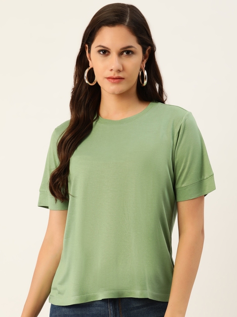 

all about you Women Green Solid Round Neck T-shirt