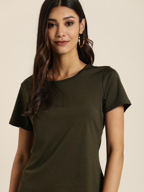 

all about you Women Olive Green Solid Round Neck T-shirt