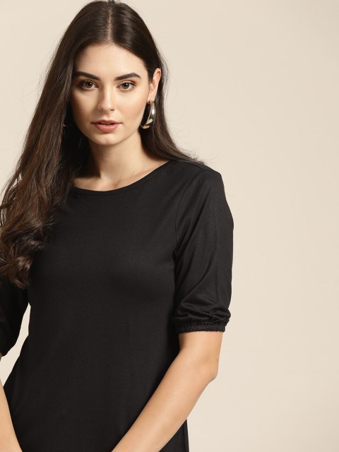 

all about you Women Black Solid Round Neck T-shirt