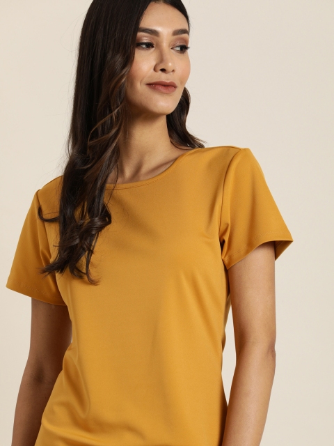 

all about you Women Mustard Yellow Solid Round Neck T-shirt