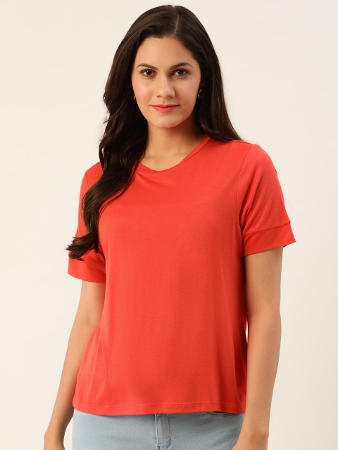 all about you Women Red Solid Round Neck T-shirt