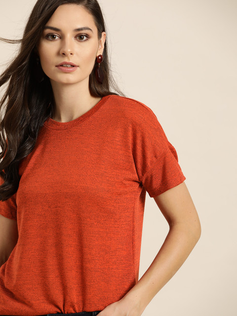 

all about you Women Rust Solid Round Neck T-shirt
