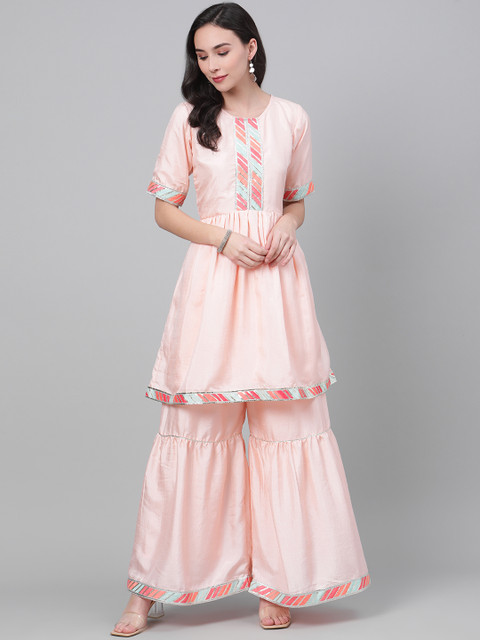 

Readiprint Fashions Women Peach-Coloured Solid Kurta with Sharara
