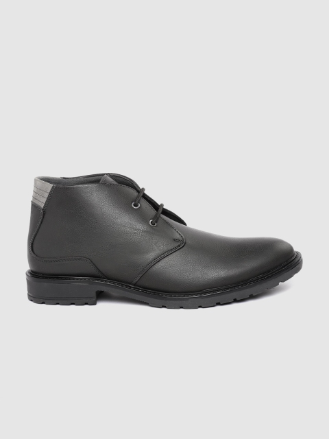 

The Roadster Lifestyle Co Men Charcoal Grey Solid Mid-Top Flat Boots