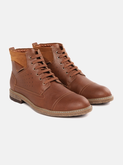 

The Roadster Lifestyle Co Men Tan Brown Solid Mid-Top Flat Boots with Perforated Detail