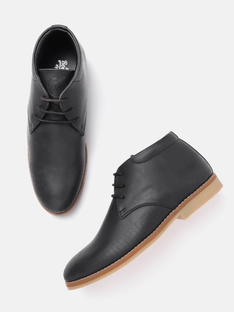 

The Roadster Lifestyle Co Men Black Solid Mid-Top Chukka Boots with Textured Detail