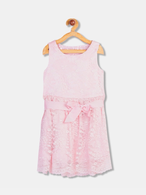 

The Childrens Place Girls Pink Self Design Fit and Flare Dress