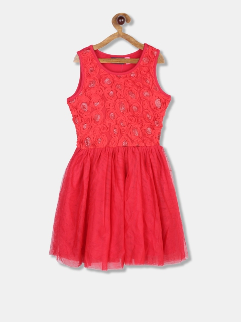 

The Childrens Place Girls Red Self Design Fit and Flare Dress