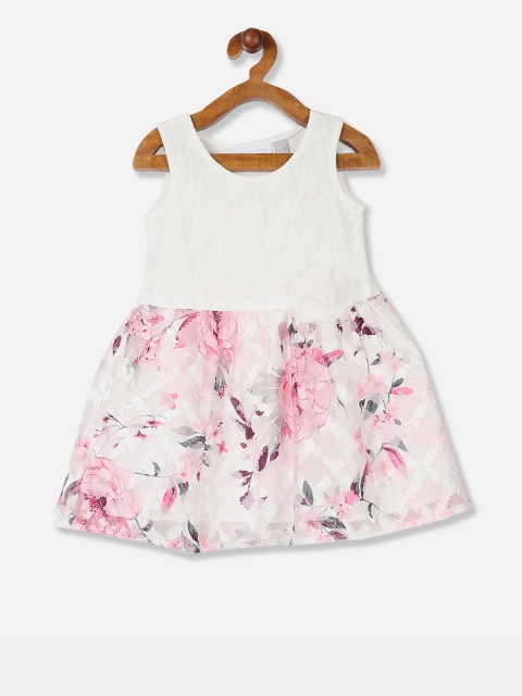 

The Childrens Place Girls White Colourblocked Fit and Flare Dress