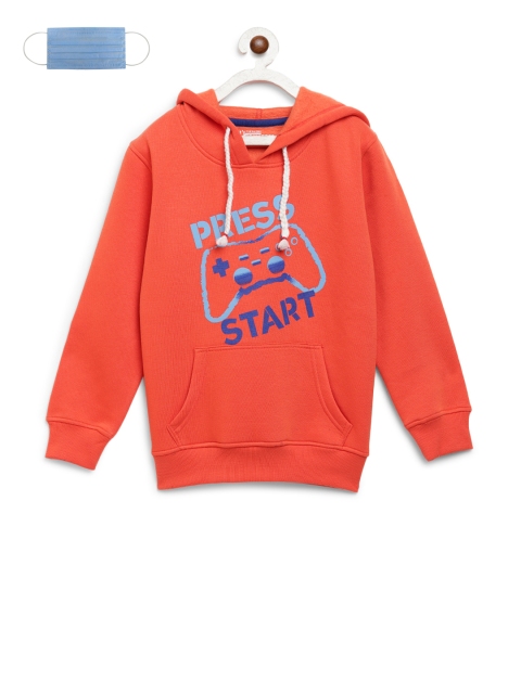 

Lil Tomatoes Boys Orange Printed Hooded Sweatshirt