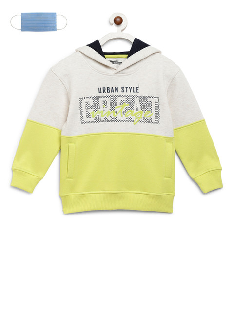 

Lil Tomatoes Boys Green Off-White Printed Hooded Sweatshirt