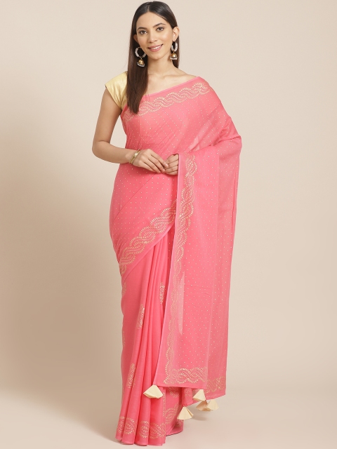 

Chokhi Bandhani Pink & Golden Pure Cotton Printed Saree