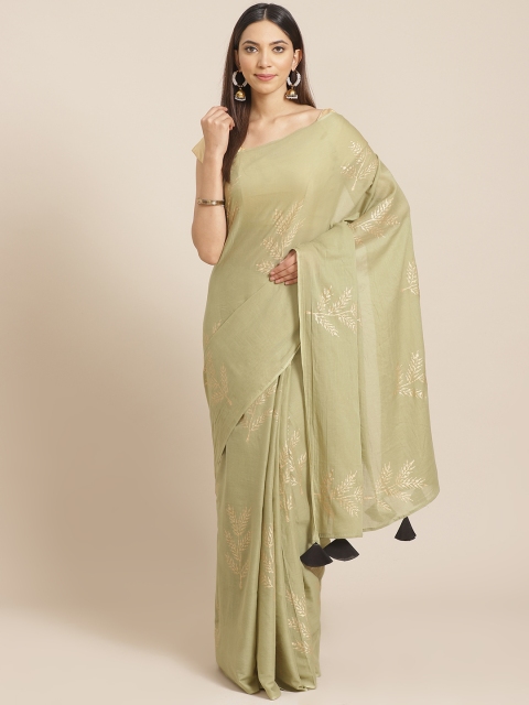 

Chokhi Bandhani Olive Green & Golden Pure Cotton Printed Saree