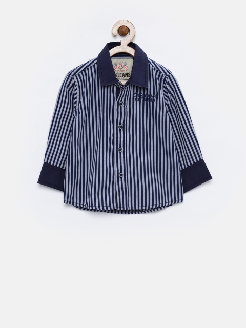 

Gini & Jony Boys Navy & Grey Striped Shirt, Navy blue