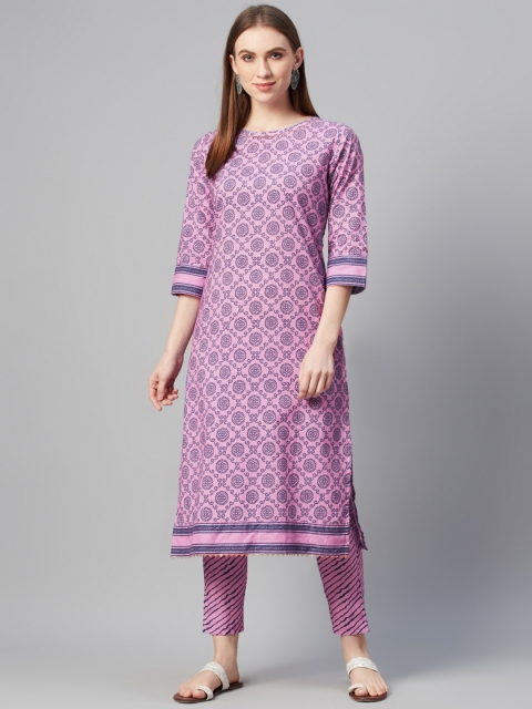 

ZIYAA Women Pink & Blue Bandhani Print Kurta with Trousers