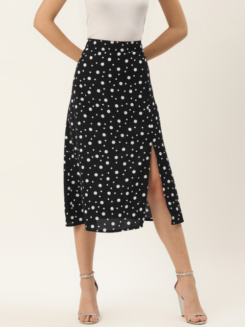 

Trend Arrest Women Black & White Polka Dot Print A-Line Midi Skirt