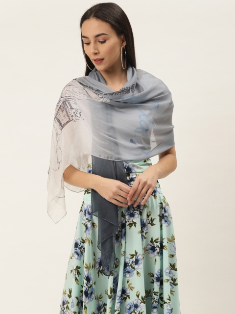 

Trend Arrest Women Grey & White Printed Stole