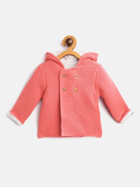 

Marks & Spencer Girls Coral Pink Self Design Hooded Knitted Cotton Cardigan