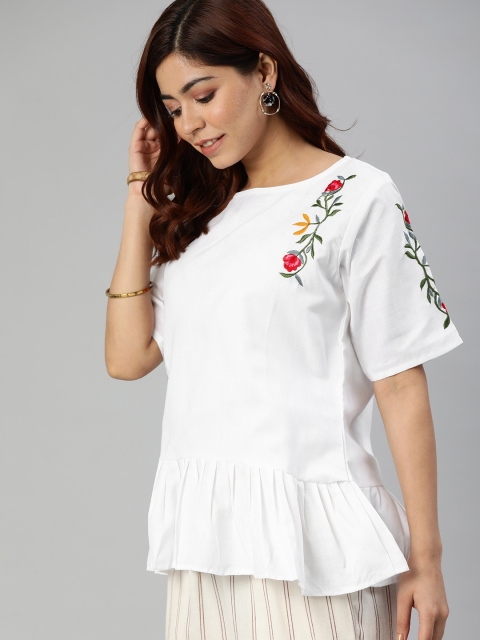 

Shavya Women White Embroidered Tunic