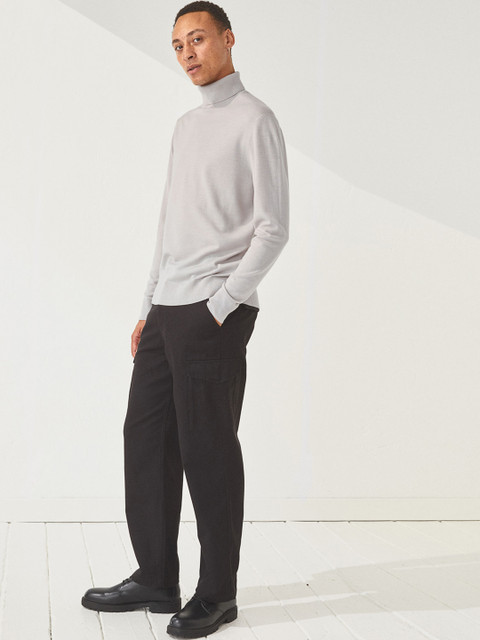 

H&M Men Grey Merino Wool Polo-Neck Jumper