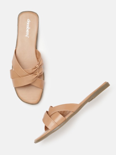 

DressBerry Women Beige Solid Open Toe Flats with Bows Detail