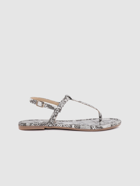 

DressBerry Women Grey & Black Snakeskin Print T-Strap Flats