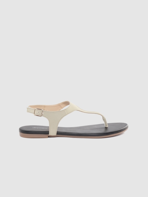 

DressBerry Women Off-White Solid T-Strap Flats