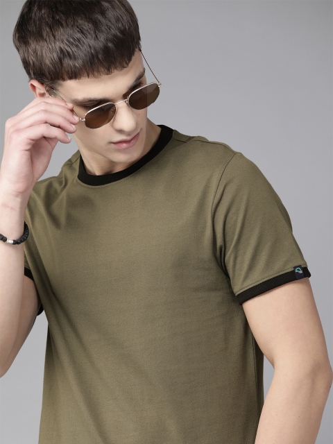 

Roadster Men Olive Green Solid Round Neck Cotton T-shirt