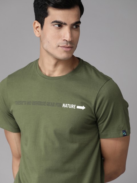 

Roadster Men Olive Green Printed Detail Pure Cotton Round Neck T-shirt