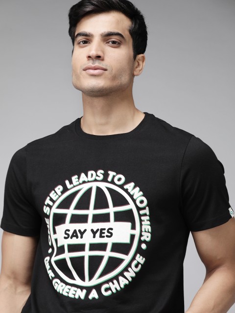 

Roadster Men Black & White Printed Round Neck Organic Cotton Sustainable T-shirt