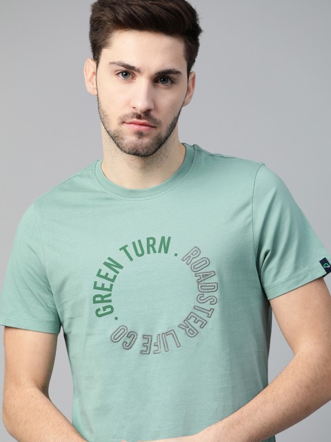 

Roadster Men Sea Green Typography Printed Pure Cotton T-shirt