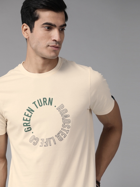 

Roadster Men Cream-Coloured Printed Cotton Greenturn Sustainable T-shirt