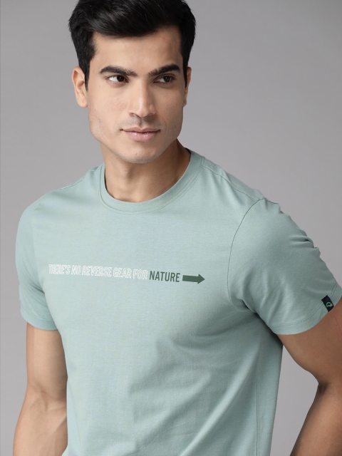 

Roadster Men Sea Green Printed Detail Pure Cotton Round Neck T-shirt