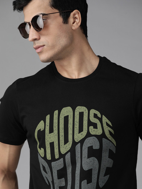 

The Roadster Lifestyle Co Men Greenturn Black & Green Printed Sustainable T-shirt