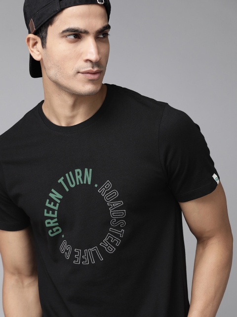 

Roadster Men Black Printed Round Neck Organic Cotton T-shirt