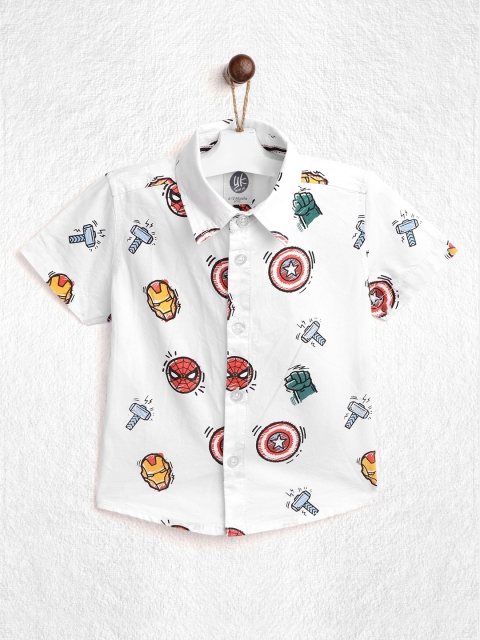 

YK Marvel Infant Boys White & Red Avengers Print Pure Cotton Regular Fit Casual Shirt