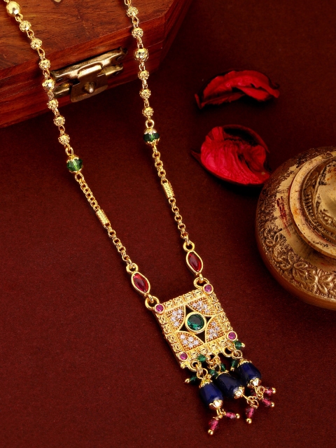 

Rubans 24K Gold-Plated Blue & Green Stone Studded Necklace