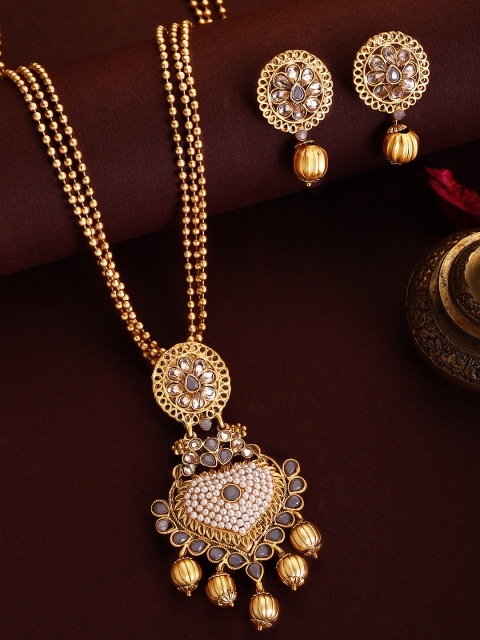 

Rubans 24K Gold Plated & Tan-Brown Beaded Handcrafted Embellished Jewelry Set