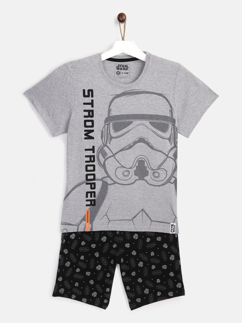 

YK Star Wars Boys Grey Melange & Black Star Wars Storm Trooper Print T-shirt with Shorts