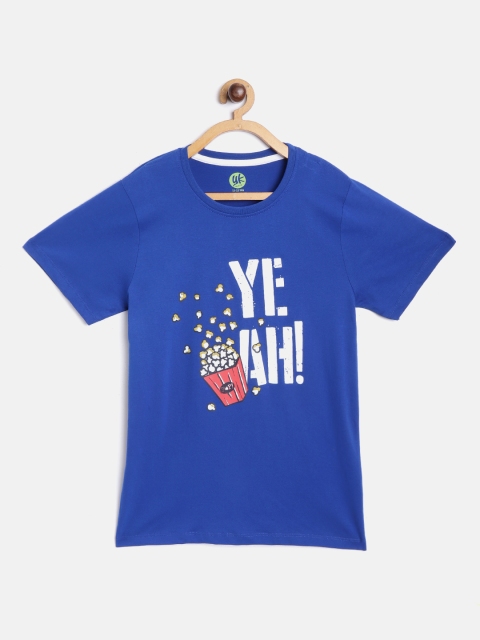 

YK Boys Blue White Popcorn Print Round Neck Pure Cotton T-shirt