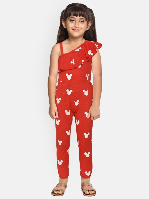 

YK Disney Girls Red & White Mickey Mouse Printed Basic Jumpsuit