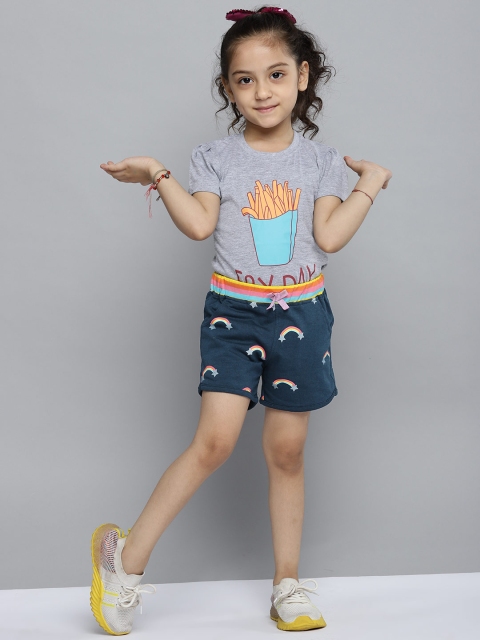 

YK Girls Navy Blue & Pink Pure Cotton Rainbow Print Regular Fit Shorts