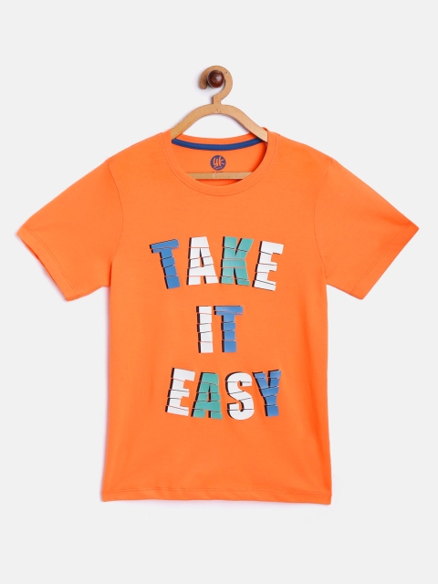 

YK Boys Orange Take It Easy Print Round Neck Pure Cotton T-shirt