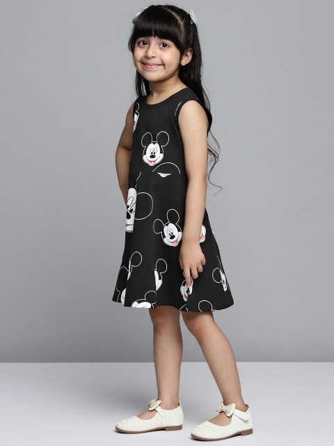 

YK Disney Girls Black & White Mickey Mouse Printed Fit & Flare Dress