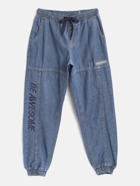 

YK Boys Blue Cotton Denim Joggers