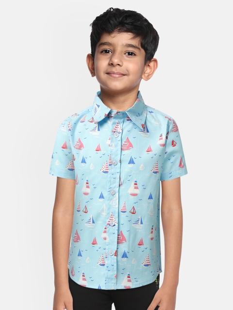 

YK Boys Blue & White Pure Cotton Regular Fit Boat Printed Casual Shirt