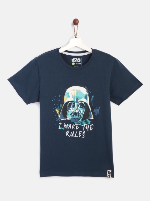 

YK Star Wars Boys Navy Blue White Darth Vader Print Round Neck Pure Cotton T-shirt