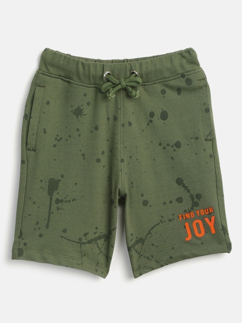 

YK Boys Olive Green Paint Splatter Print Regular Fit Pure Cotton Shorts